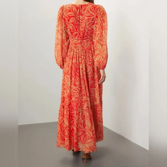 TOCCIN x RTR Women's Long-Sleeve V-Neck Printed Maxi Dress, Orange Tan Floral, 8 - Picture 3 of 17